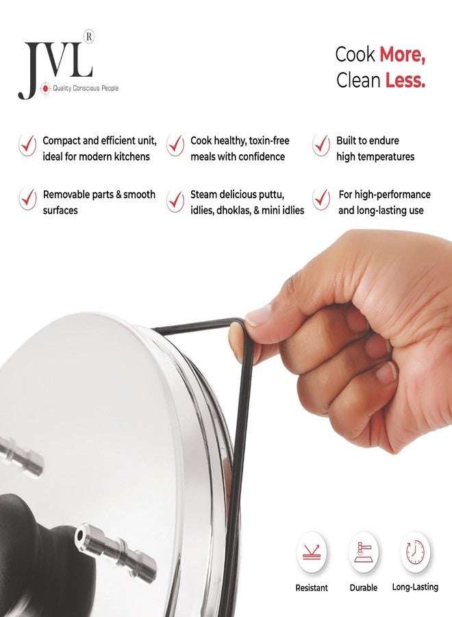 JVL Stainless Steel Puttu Maker with Triply Base (Stainless Steel, 3 Puttu, 2 Idly, 1 Mini Idly & Dhokla Plates) - Image 4